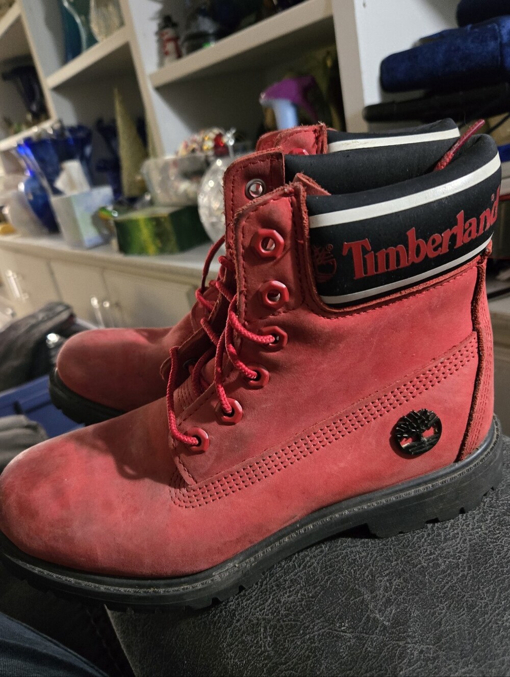 Timberland Women's #A27HJ Red Leather Lace Up Boots Size 7.5